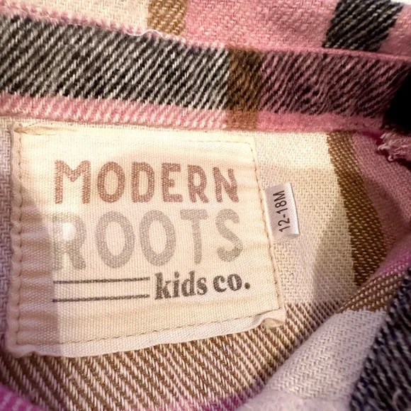 Boutique Brand Modern Roots ~ Toddler Kids Pink Plaid‎ Flannel Shirt - Picture 2 of 6